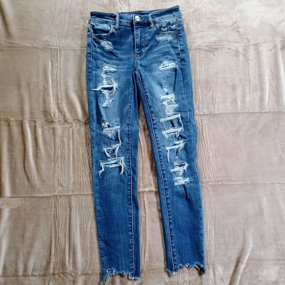 American Eagle Women's Distressed Raw Hem Jeans - Size 0 Regular